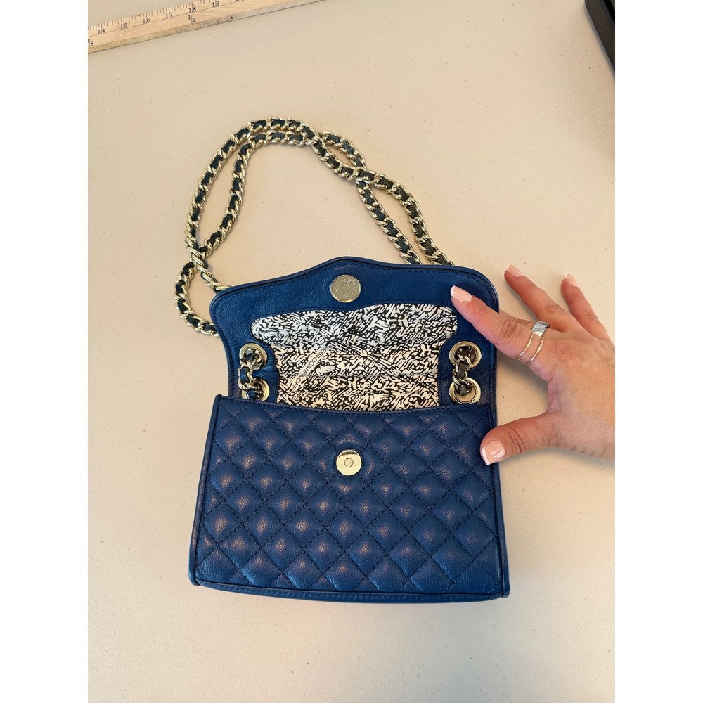 Rebecca Minkoff Blue Quilted Leather Shoulder Bag Chain Strap Magnetic Closure - Picture 4 of 16
